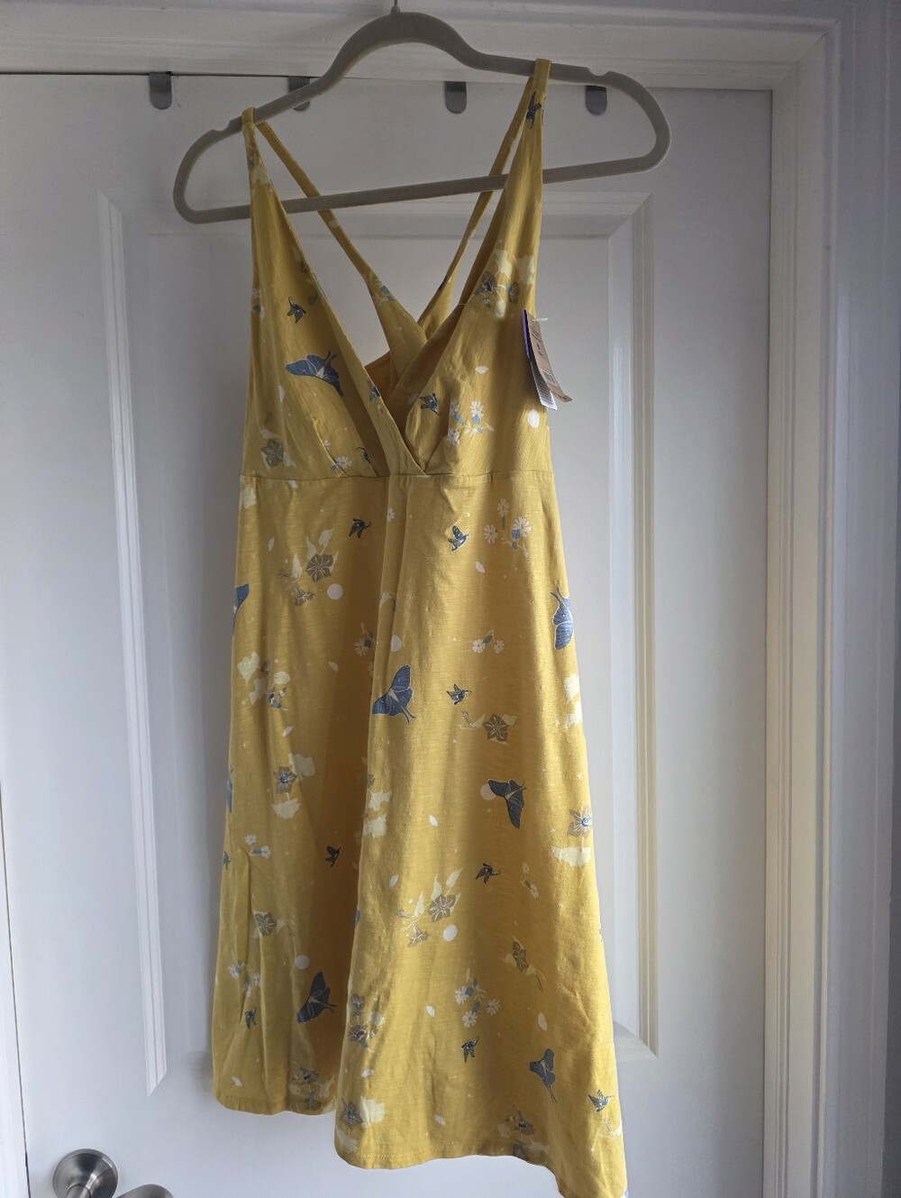 Patagonia Yellow Floral Butterfly Sundress with Crisscross Back